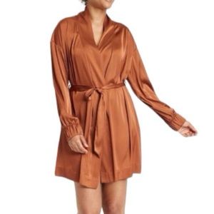 Stars Above Brown Satin Long Sleeve Robe